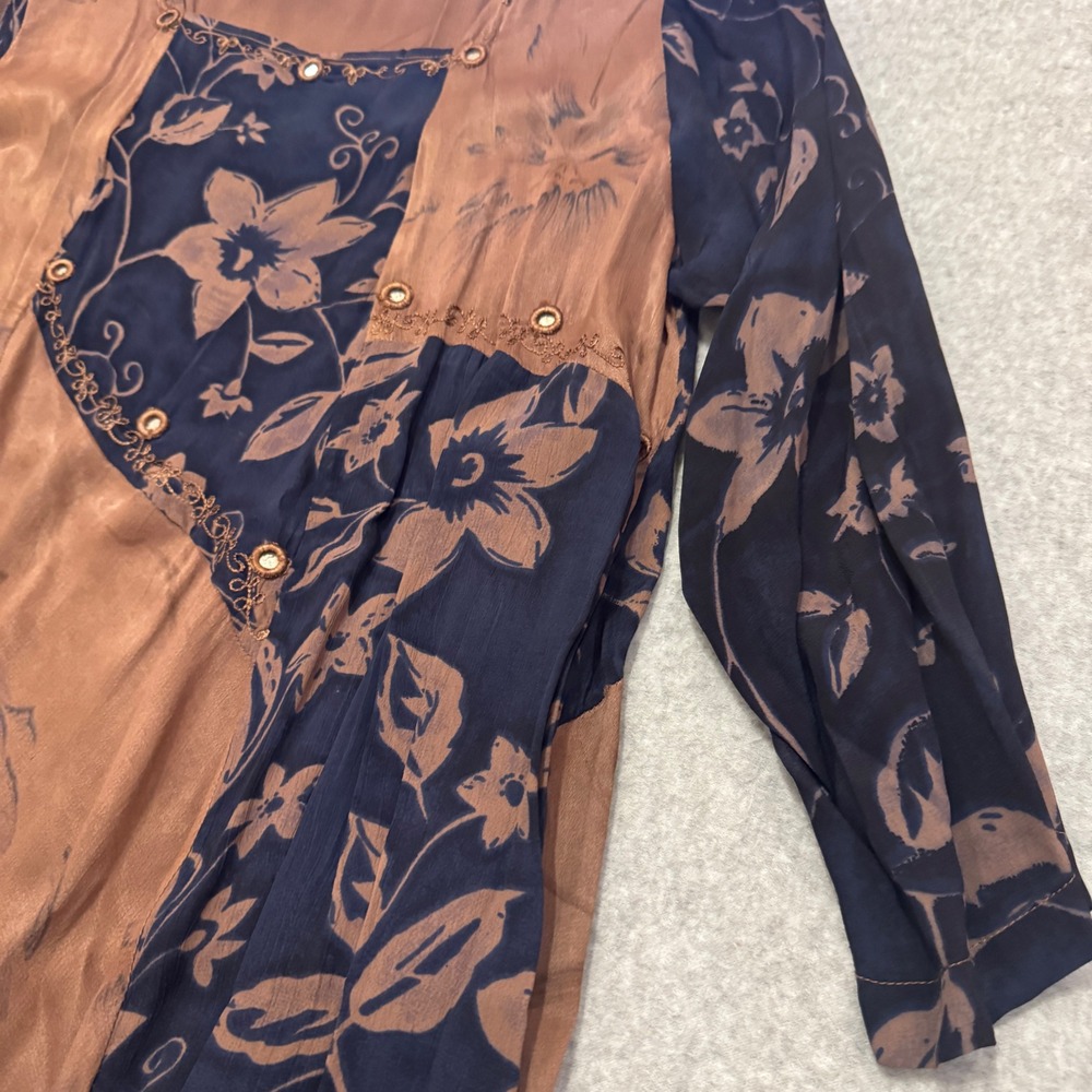 Vintage Tienda Ho Tambora Patchwork Tunic Top Floral Mirror Rayon OS Whimsigoth - Picture 6 of 10